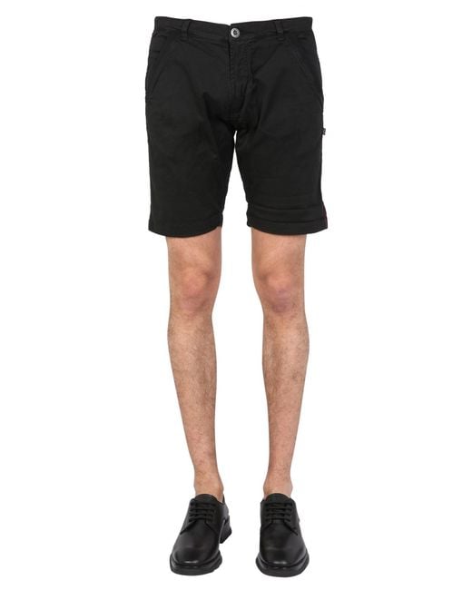 Alpha Industries Black Cotton Bermuda With Logo for men