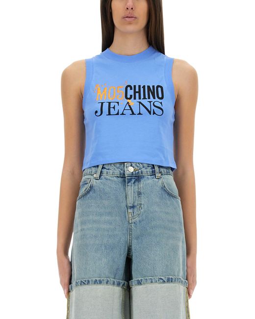 Top Cropped Con Logo di Moschino in Blue