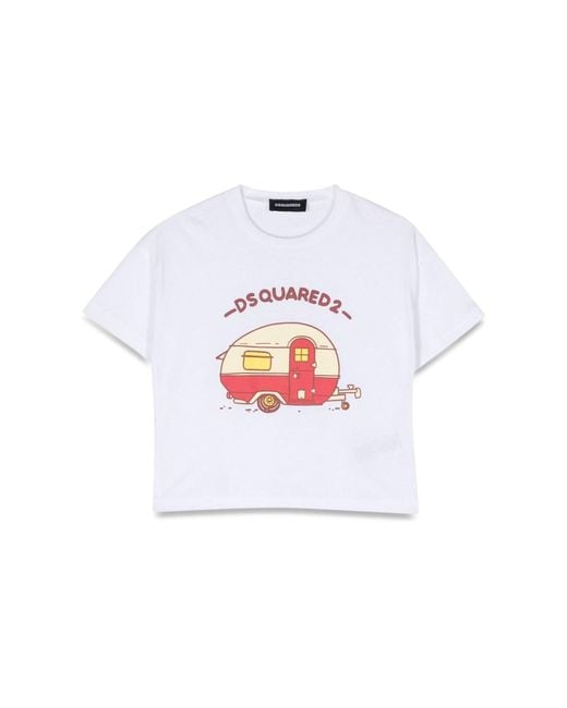DSquared² White Crop Print T-Shirt