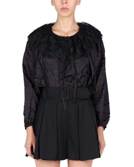 Patou Black Embroidered Round Neck Top