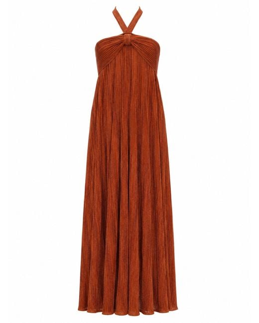 Zimmermann Red Abito Metallizzato "Indra" Con Scollo All'Americana