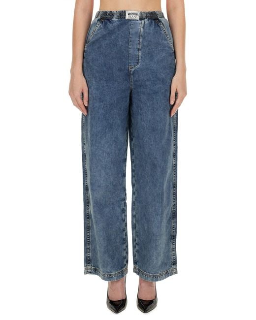 Moschino Blue Wide-Leg Denim Trousers With High Waist