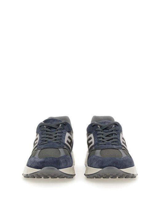 Sneakers in camoscio blu logo patch di Hogan in Blue da Uomo