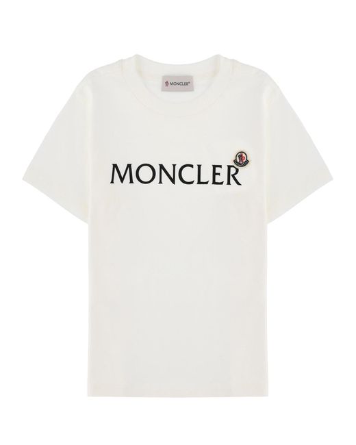 Moncler White T-Shirt Con Stampa Logo