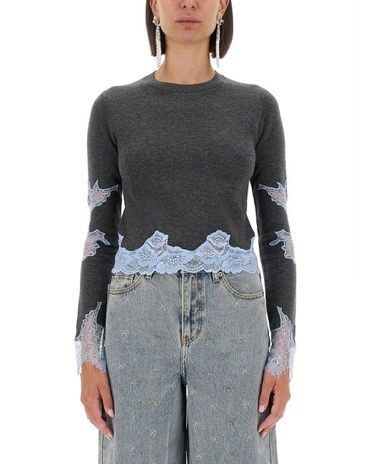 Self-Portrait Gray Jersey With Lace Inserts