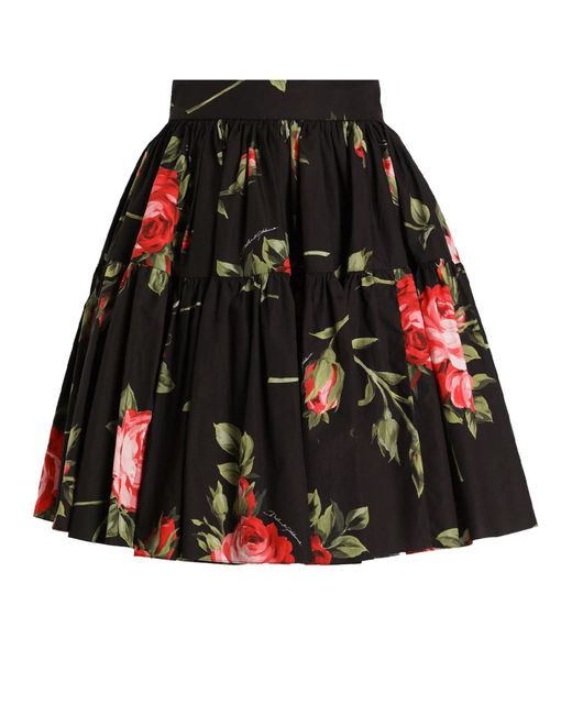 Dolce & Gabbana Black Rose Bouquet-Print Short Skirt