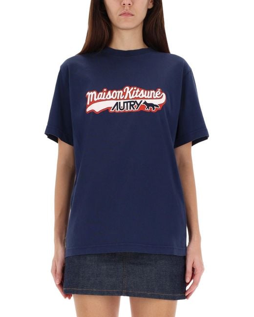 Autry X Maison Kitsune Blue Logo T-Shirt