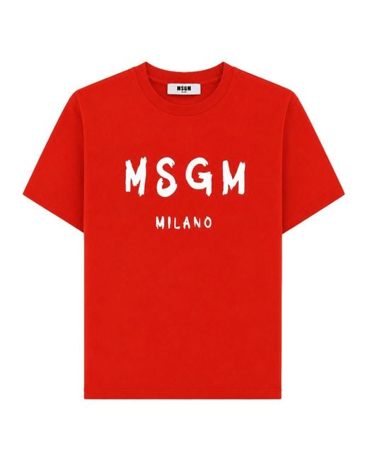 MSGM Red T-Shirt A Manica Corta Con Stampa Logo