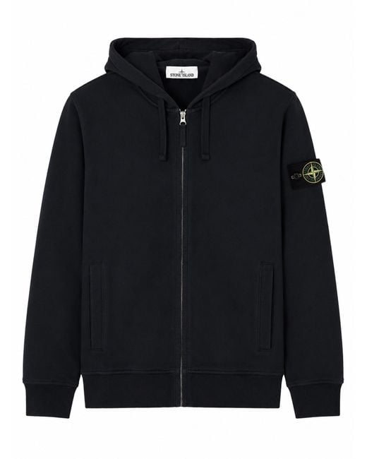 Stone Island Black Felpa Con Patch Logo E Zip for men