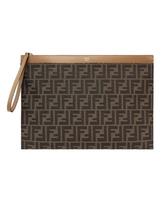 Fendi Brown Large Flat Pouch for men