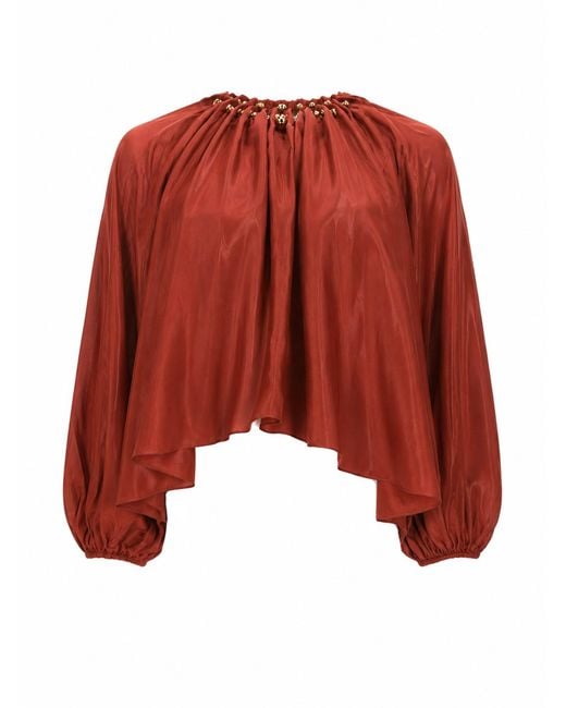 Zimmermann Red Blusa Arricciata "Aster" Con Perline