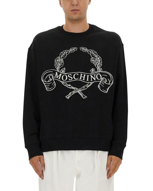 Moschino Black Sweatshirt With Laurel Crown Logo Embroidery for men