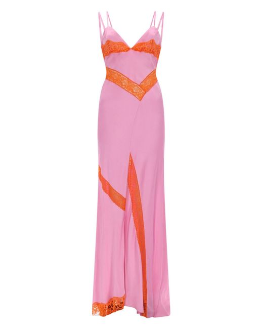 MSGM Pink Lace V Neck Maxi Dress