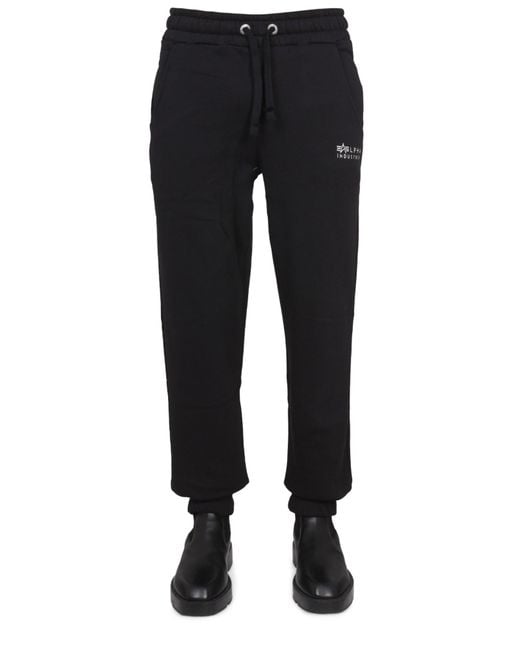 Alpha Industries Black Pataloni With Logo for men