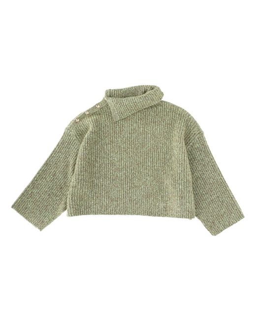 Ganni Green Sweater With Side Button Closure