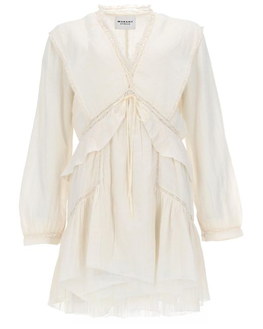 Isabel Marant White Pleated V Neck Mini Dress