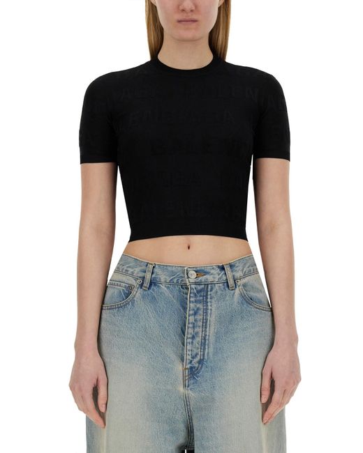 Balenciaga Black Stretch Viscose Blend T-Shirt
