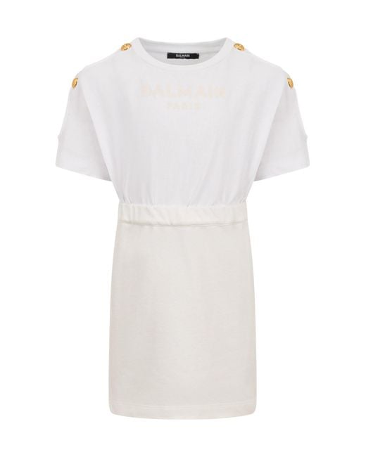 Balmain White Dress With Logo