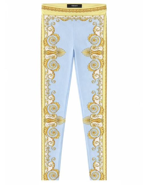 Versace Blue Barocco Mid-Rise Leggings