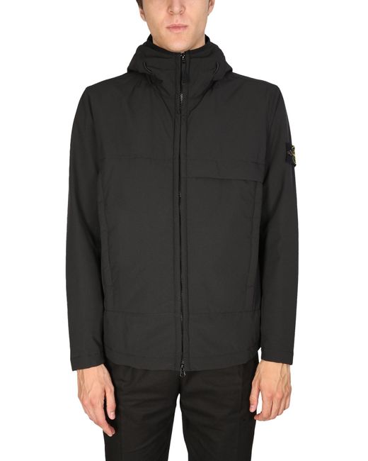 Stone Island Synthetic Hooded Jacket in Black for Men | Lyst