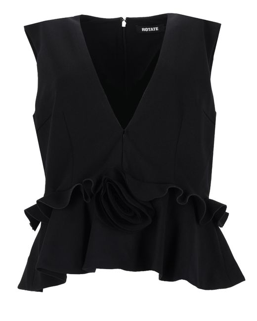 ROTATE BIRGER CHRISTENSEN Black Top Con Scollo A V E Applicazioni Floreali