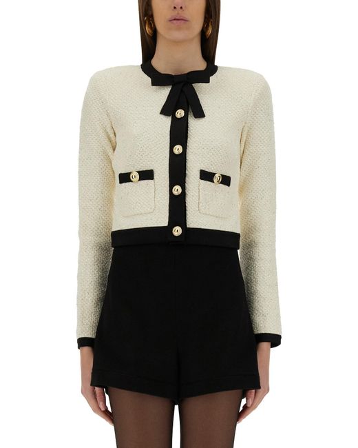 Self-Portrait Natural Cardigan With Bow And Sequins