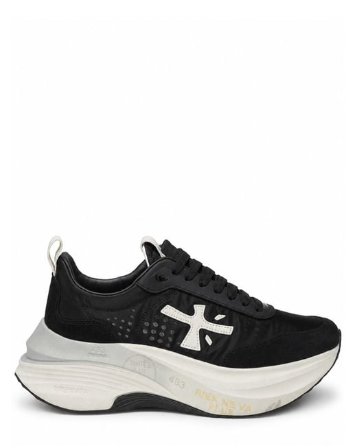 Premiata Black Cushioned Sneakers With Textured Outsole And Contrasting Logo