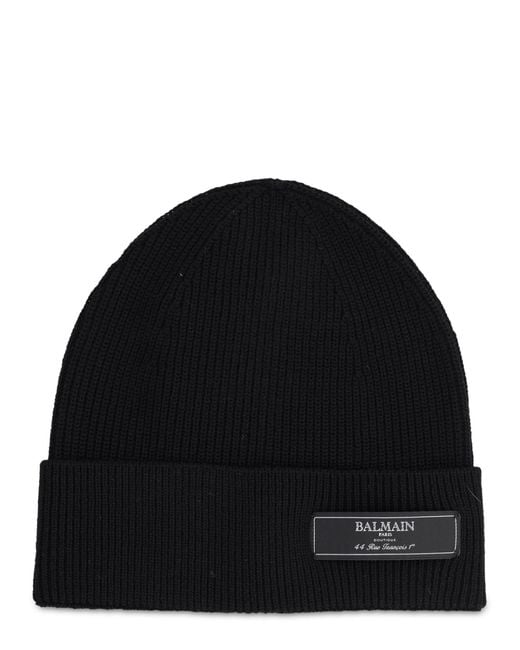 Balmain Black Berretto Con Patch Logo for men