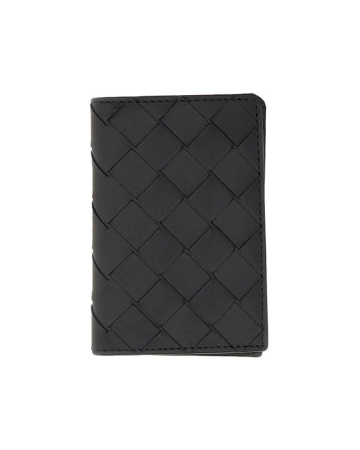 Bottega Veneta Black Woven Card Holder With Flap for men