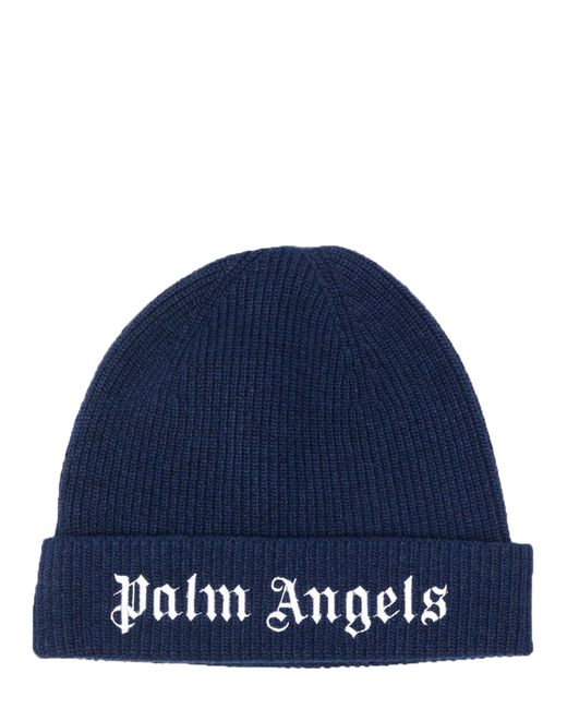 Palm Angels Blue Knit Logo Beanie