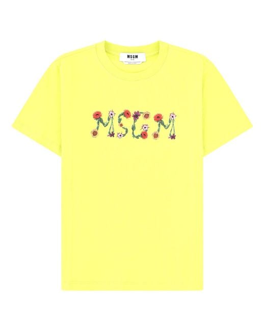 MSGM Yellow Graphic Crew Neck T-Shirt