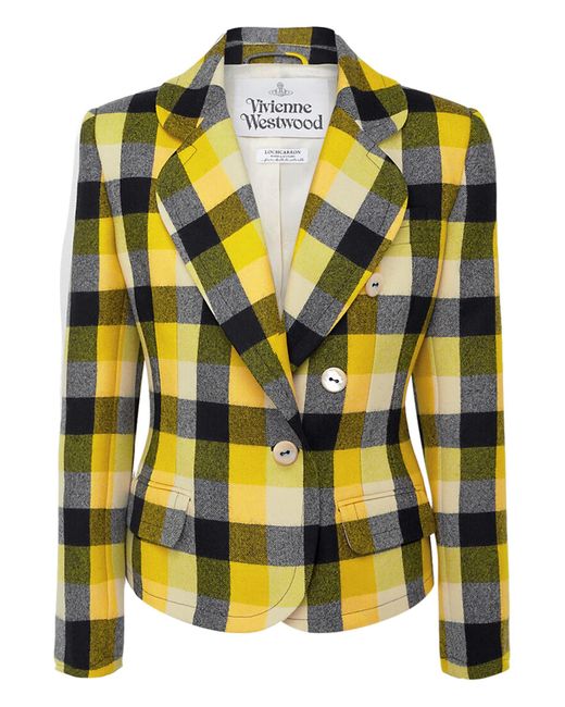 Vivienne Westwood Yellow 'Georgia' Single-Breasted Wool 'Pixel' Check Blazer
