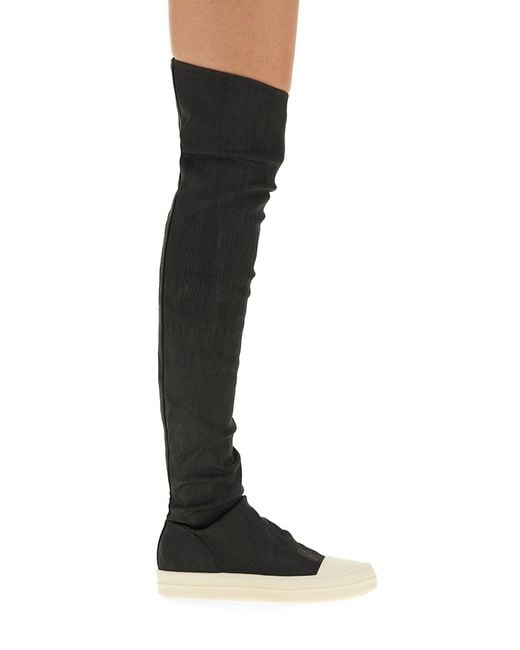 Rick Owens Black Denim High Top Sneakers