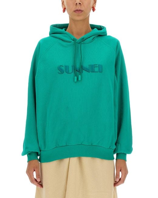 Sunnei Green Sweatshirt With Logo