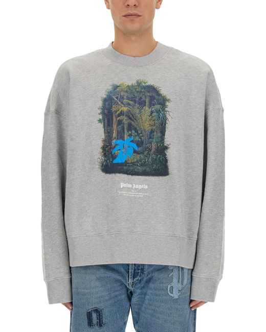 Palm Angels Gray Bear Graphic Oversized Sweatshirt for men