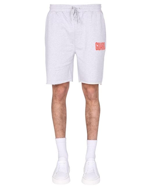 Helmut Lang White Graphic Shorts for men