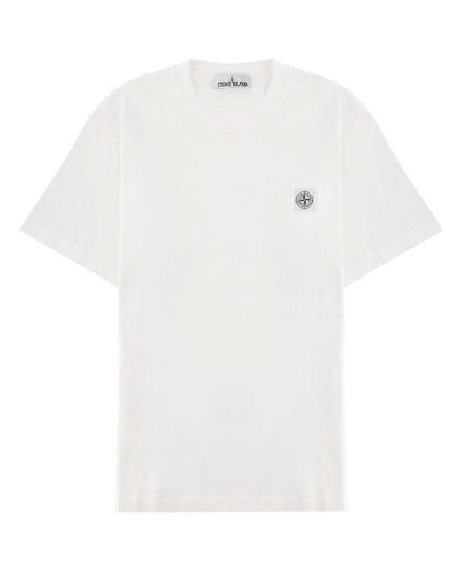 Stone Island White Logo Crew Neck T-Shirt for men