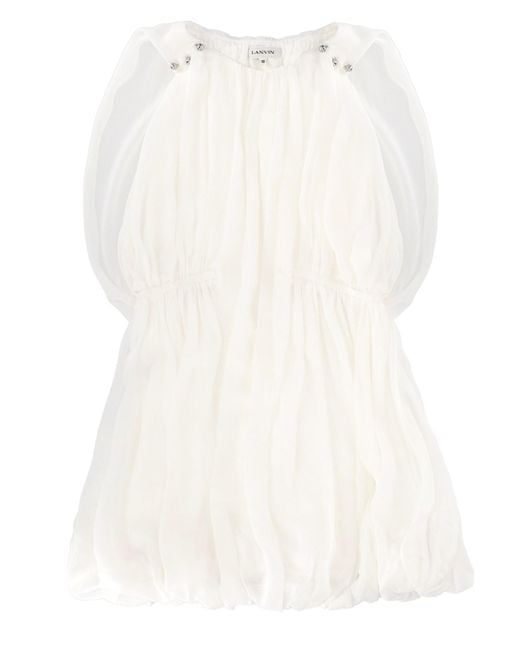 Lanvin White Vestito Con Perline