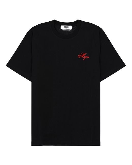 MSGM Black Logo Crew Neck T-Shirt for men
