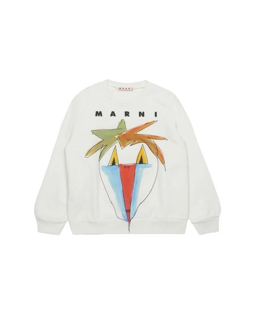 Marni White Sweatshirt With Logo And Design
