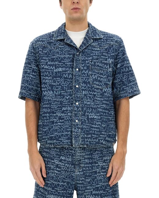 Marni Blue Denim Bowling Shirt for men