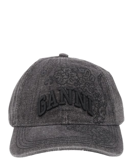 Ganni Gray Cappello Da Baseball Con Ricami