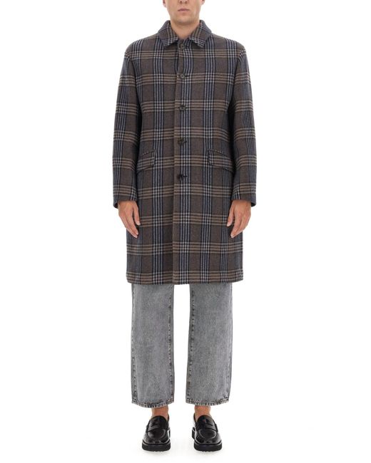 Etro Gray Single-Breasted Plaid-Check Coat for men