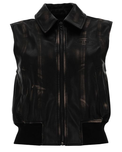 DIESEL Black Gilet Bomber Con Effetto Distressed