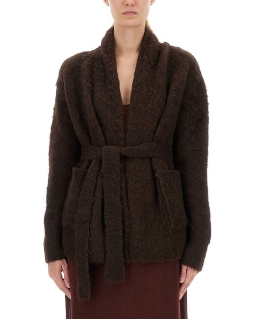 Uma Wang Black Plush Textured Wool Blend Cardigan With Shawl Collar