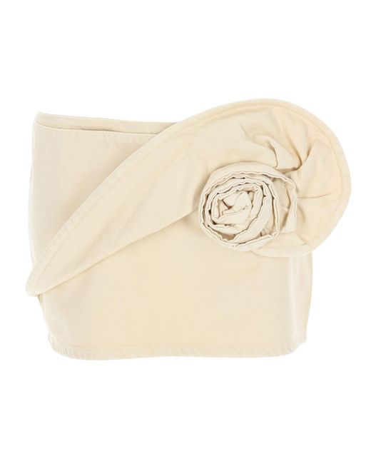Magda Butrym Natural Strapless Floral Applique Crop Top
