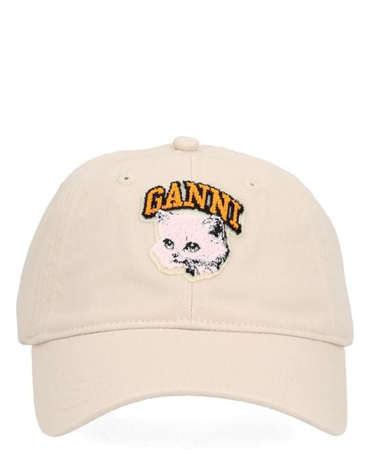 Ganni Natural Cat Organic Cotton Baseball Cap