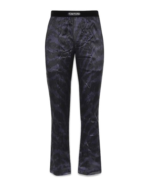 Tom Ford Blue Silk Pants With Logoed Name Elastic Waistband for men