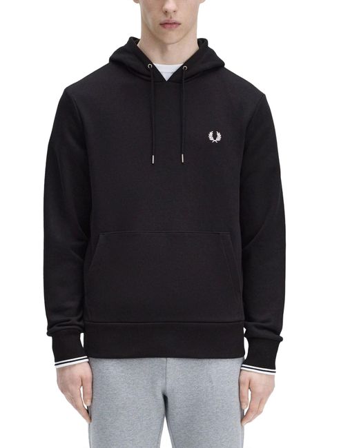 Fred Perry Black Hoodie With Embroidered Laurel Wreath for men