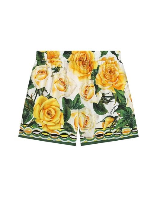 Dolce & Gabbana Yellow Silk Mini Shorts For Girls